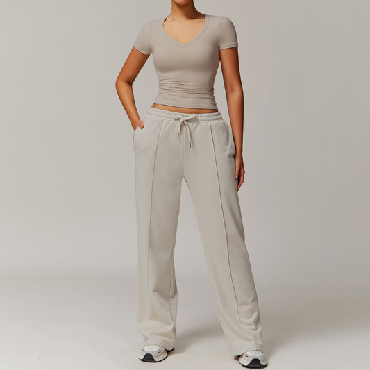 Quick-Dry and Brushed Short-sleeved+ Casual Straight Leg Sweatpants