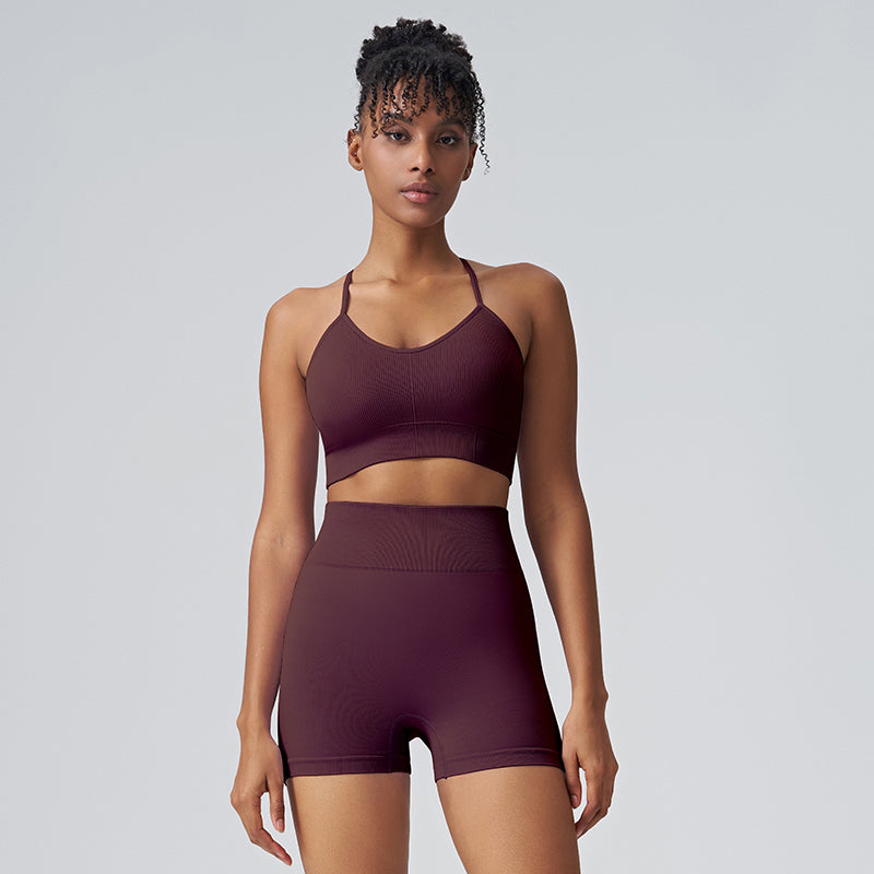 Slim strap back yoga bra and shorts set