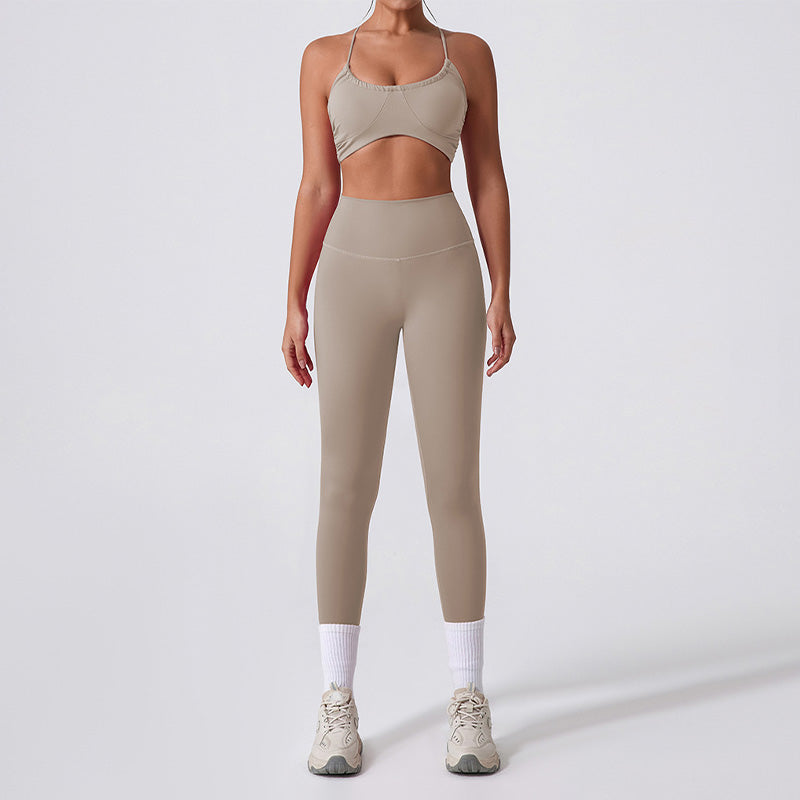 Quick drying nude fitness bra & running leggings set