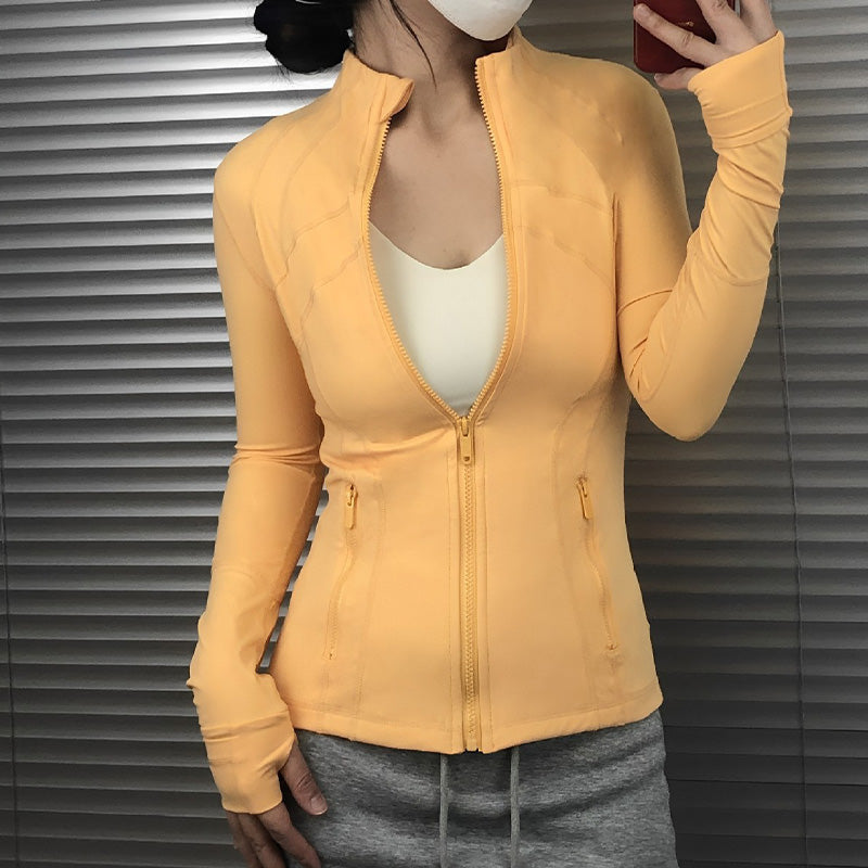 Slimming gold zipper and stand collar Fitness Jacket