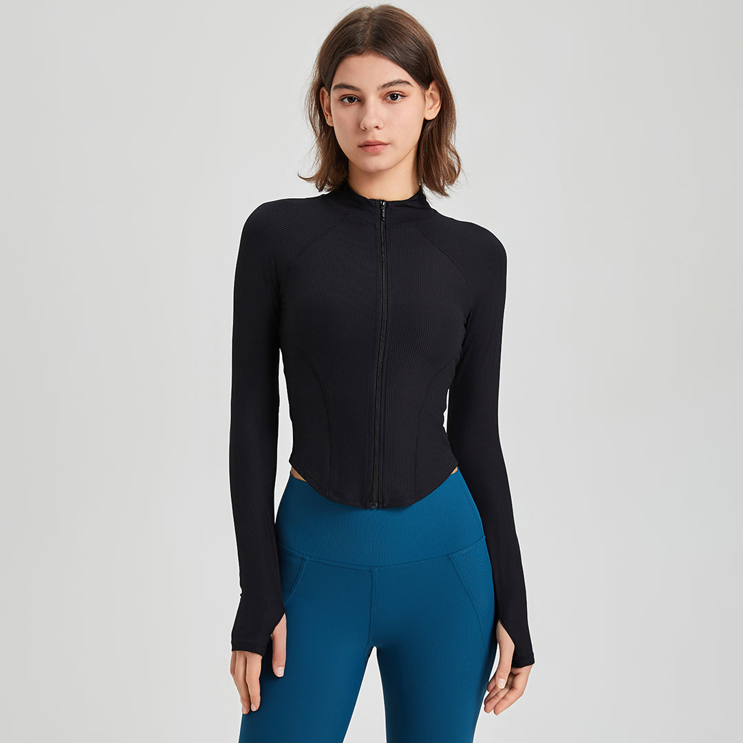 Long-sleeved zip-up running gym top