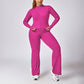 Plus Size Quick Dry Zip-up Sports Long Sleeve + Flared Leg Pant 2-piece set