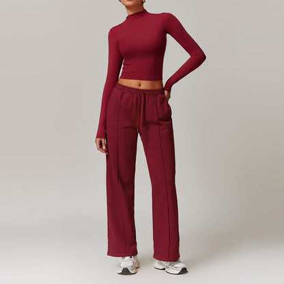 Quick-Dry Long Sleeve Top + Straight Leg Sweatpants 2 Piece Set