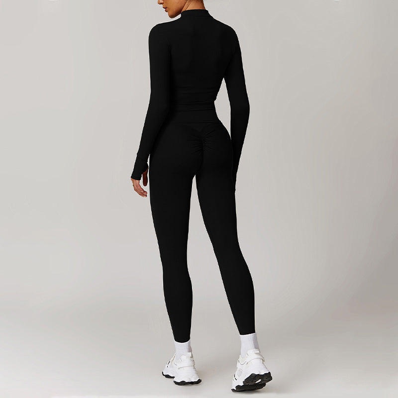 Long Sleeve Full Zipper Fitness jacket + High waist leggings 2-piece set