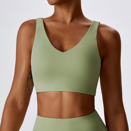 Soutien-gorge de yoga couleur unie à grand décolleté