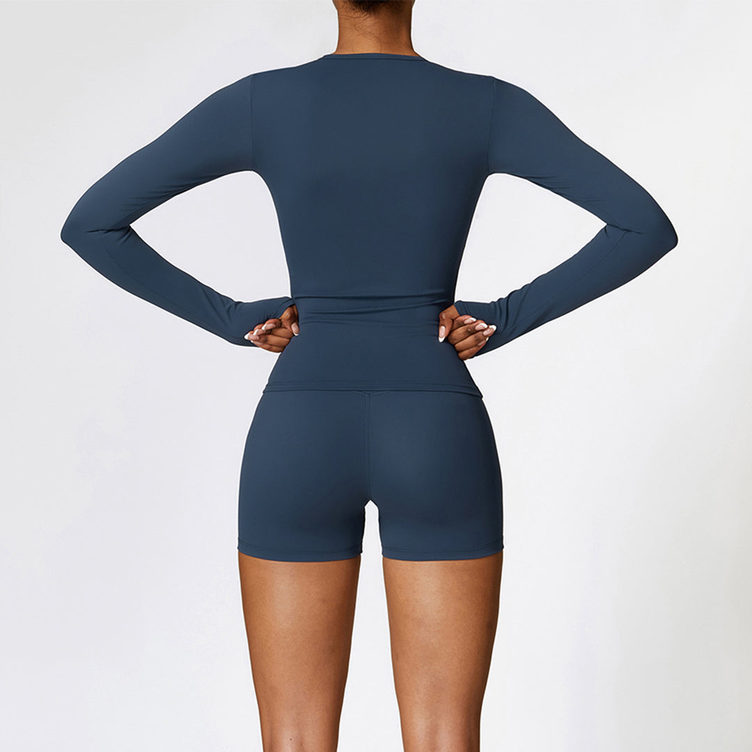 Tight sports long sleeve top & running shorts sets