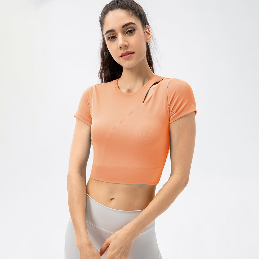 Cropped breathable side-cutout sports T-shirt