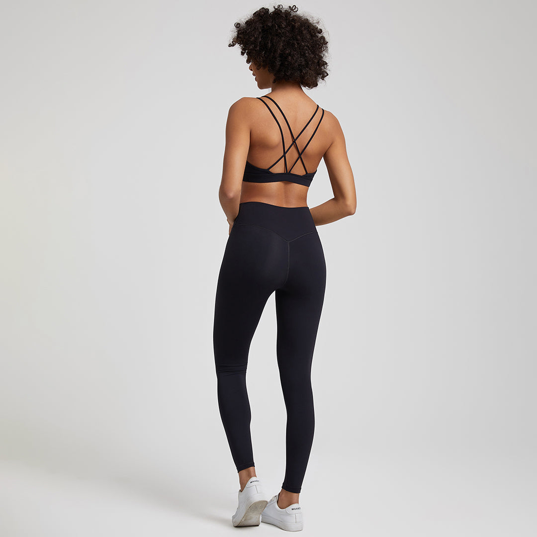 high elastic back cross over bra+sports leggings 2-piece set