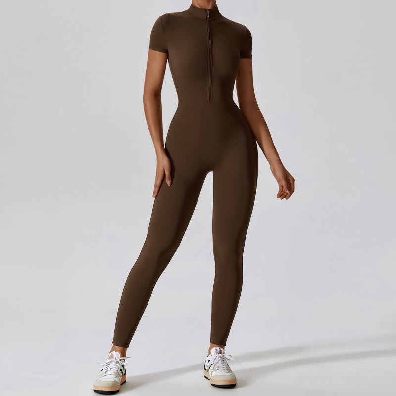 Zip short sleeve fitness bodysuit