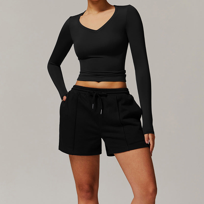 Quick-Dry long sleeve yoga top+ loose short 2 pieces set