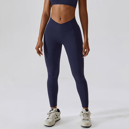 Cross-hip lift at waist Sports leggings