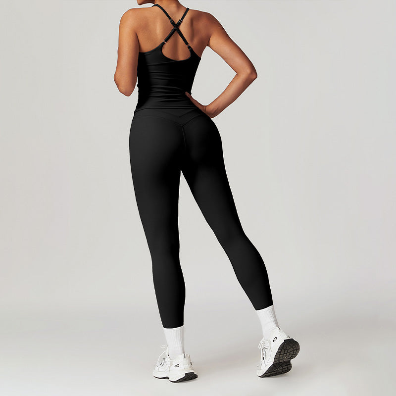 Fitness Brushed Yoga Tank Top & High-waisted Leggings Set