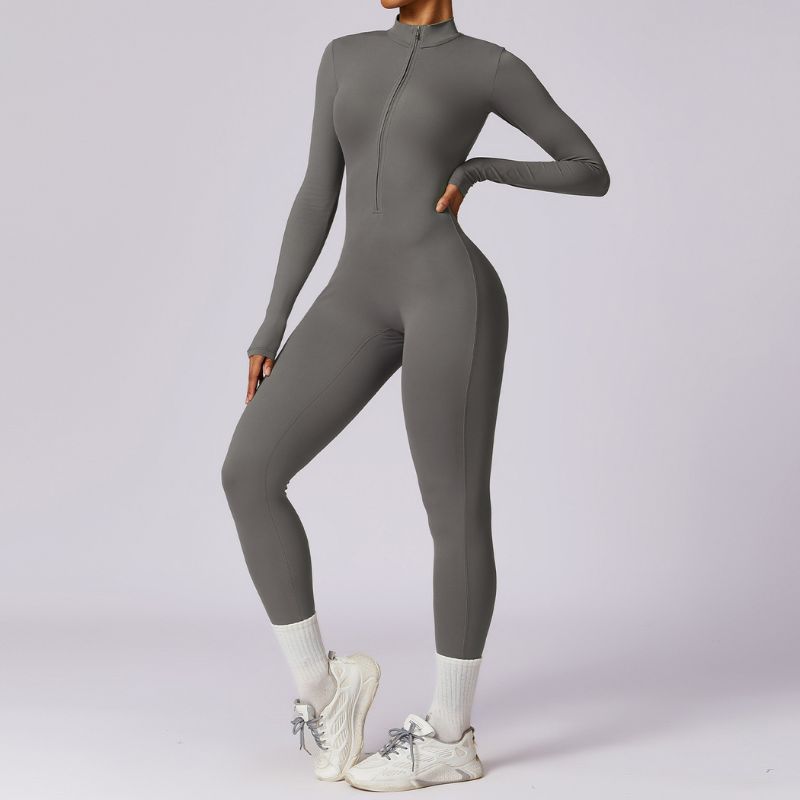 Long sleeve zipper fitness bodysuit