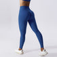 Solid color hip lifting drawstring tie up sports leggings