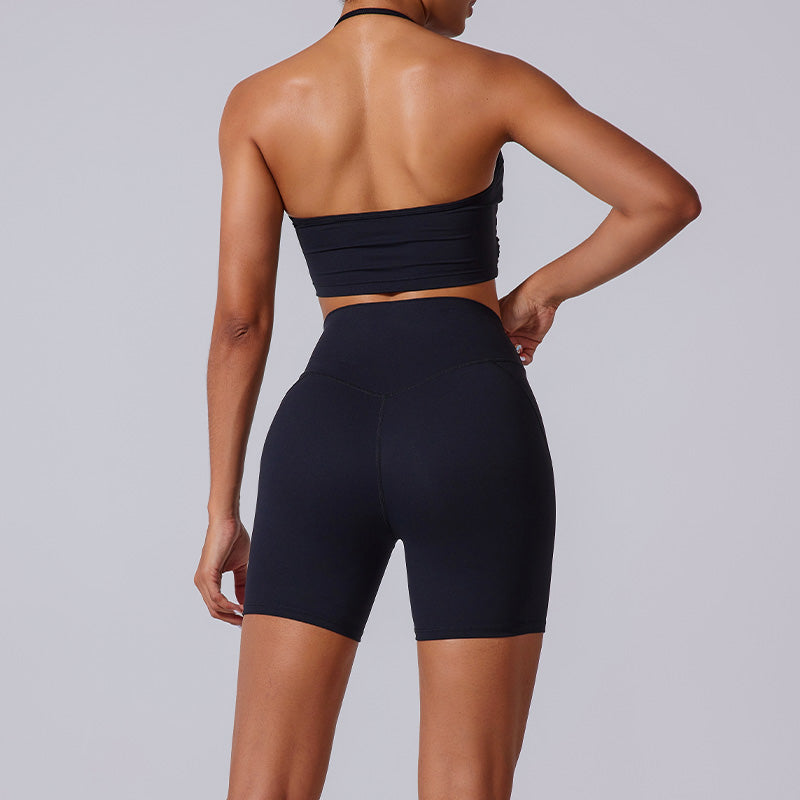 halter sports bra + high waist shorts 2-piece set