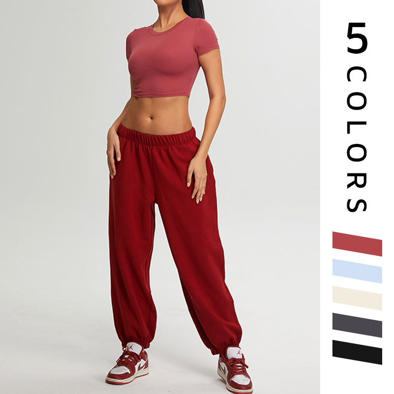 short sleeve crop top + Elastic Leg Sweatpants 2-piece Set