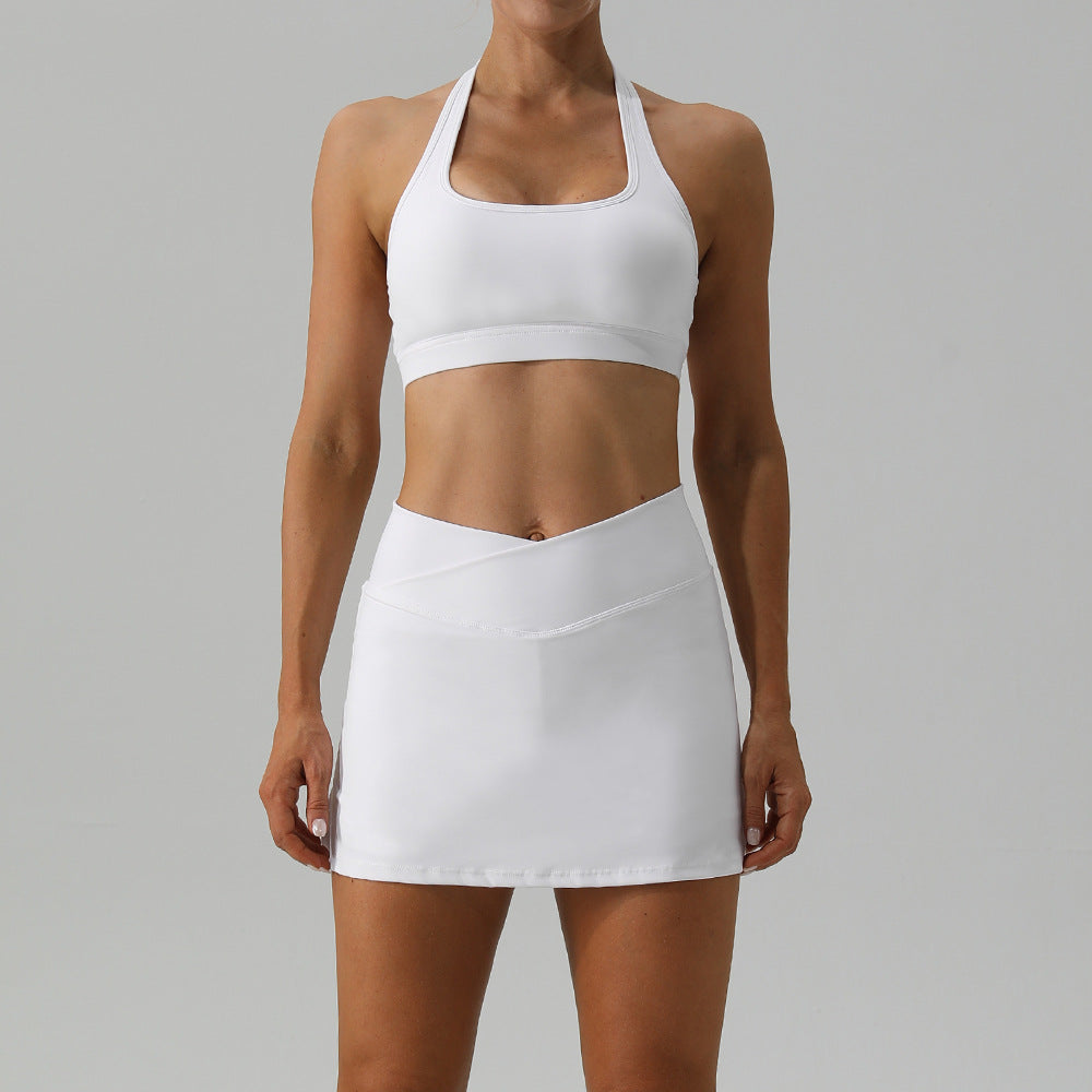 Halterneck bra + short skirt 2-piece set