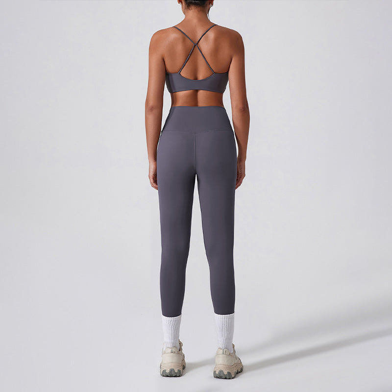 Quick drying nude fitness bra & running leggings set