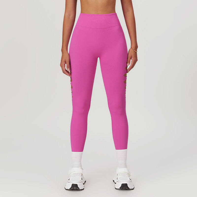 Seamless High Waist Ripped Hole Sports Leggings