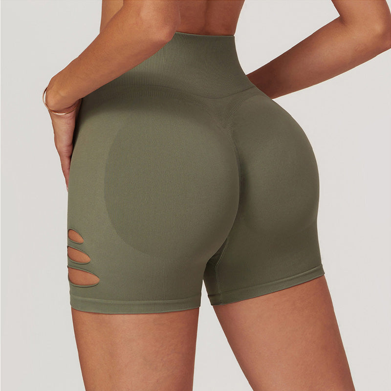 Ultra-Soft Seamless High Waist Ripped Hole Shorts