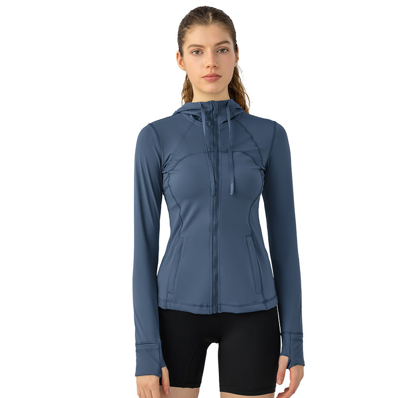 Women's Solid Color Zip Hooded Track Jacket