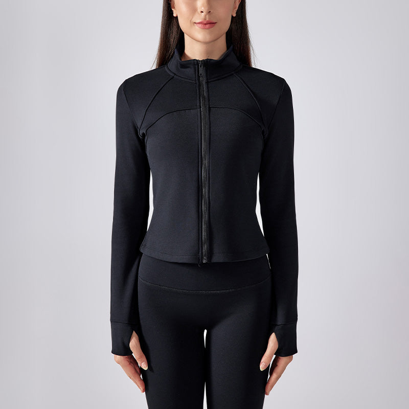 Stand Collar Long Sleeve Full Zipper Yoga Jacket