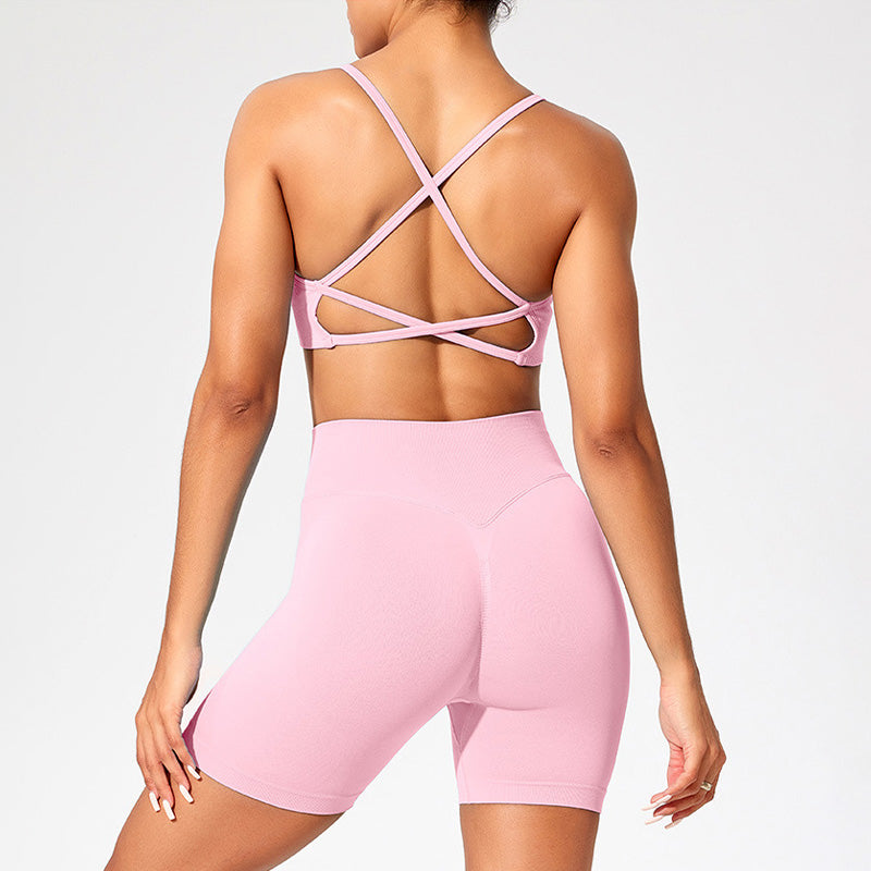 Seamless Slim Yoga Bra+ Sports Shorts 2-piece Set