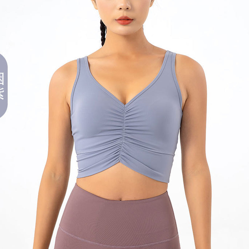 Ultra-Soft V Neck Fold U-Back Wide Straps Sports Bra