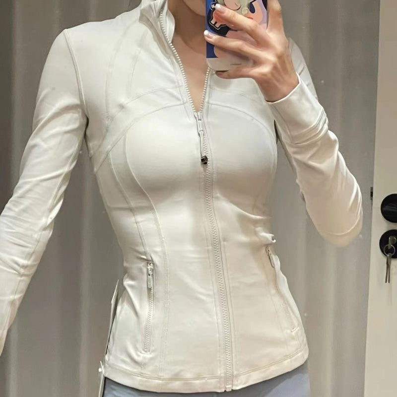 Slimming gold zipper and stand collar Fitness Jacket