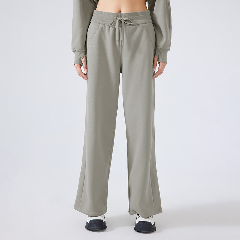 High Waisted Loose Drawstring Straight Leg Thickened Warm Pants