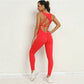 Wide shoulder strap back hollowed out sports jumpsuit