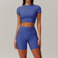 Quick-Dry Short sleeve sports crop top + High-waist shorts 2-piece set