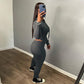 Sliming Long Sleeve Full Zipper Hoodie & Sports Flared Leg Pants Sets