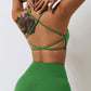 Solid color thin suspender back cross sport bra