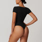 Quick-Dry V Neck Short Sleeve Thong Bodysuits