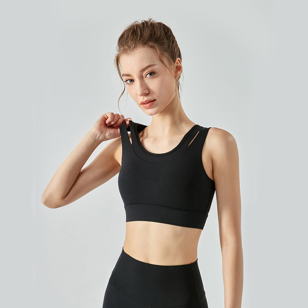 Fake two pieces shockproof sports bra