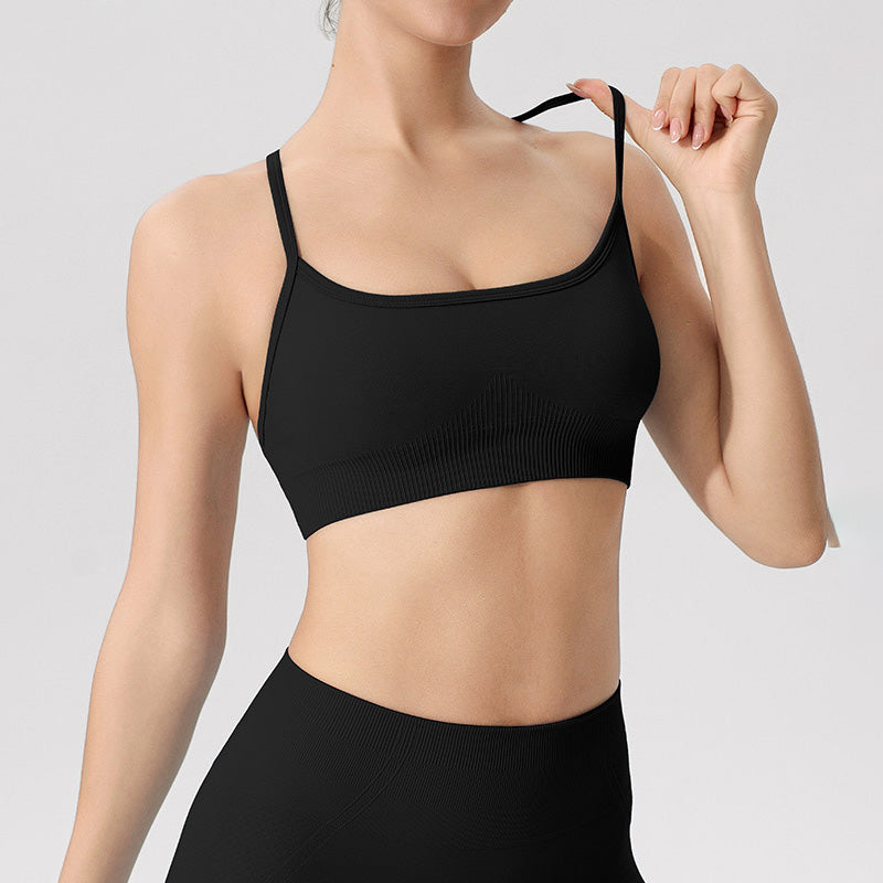 Seamless Cross Back Thin Straps Sports Bra