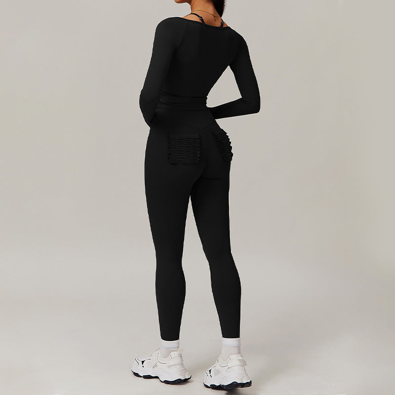 Long Sleeve Fitness jacket + High-waist leggings 2-piece set