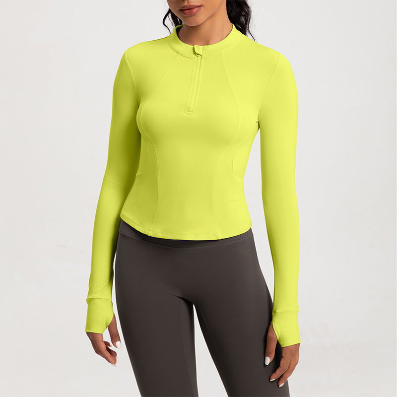 Sliming Stand Collar Long Sleeve Half Zipper Yoga Top