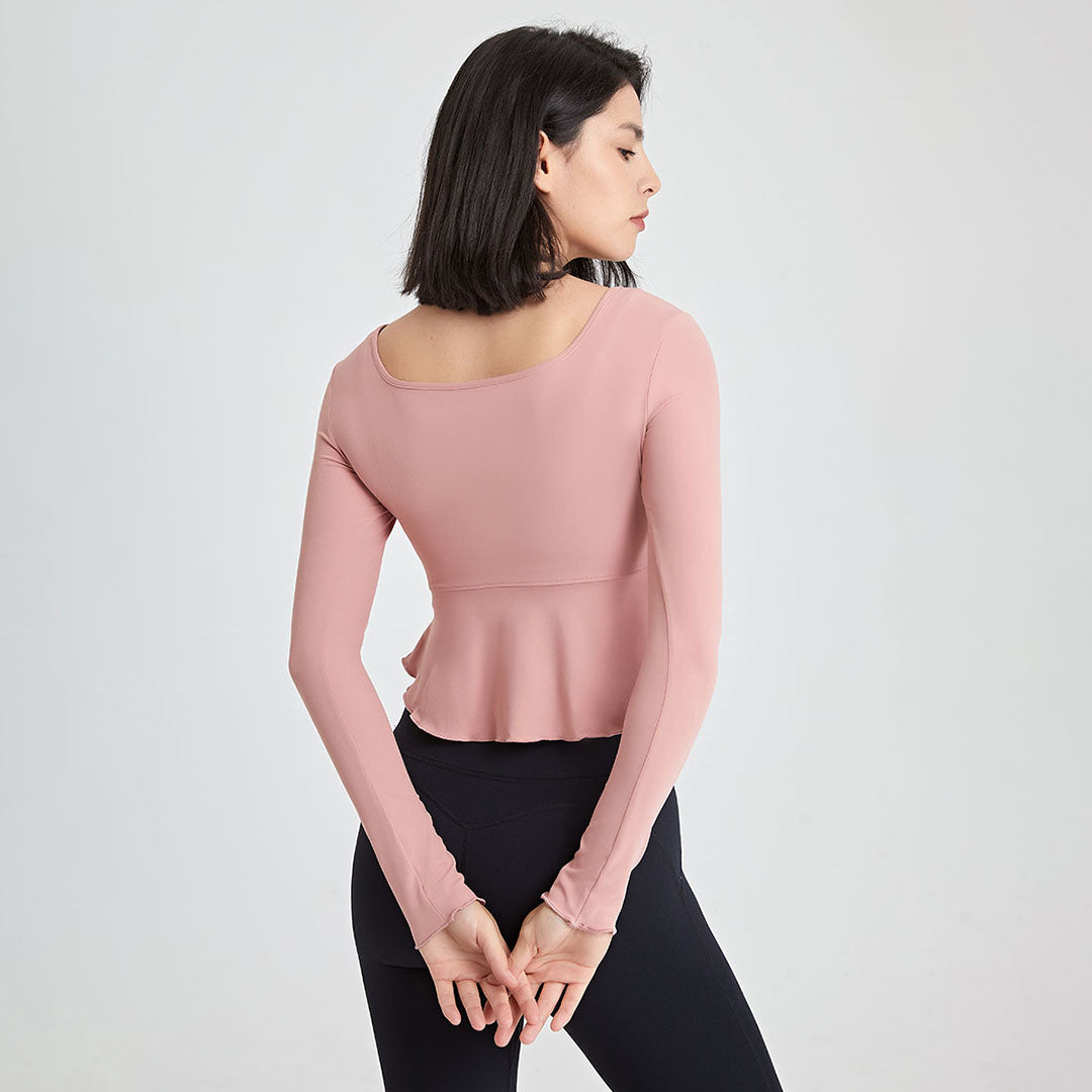 Ruffles with irregular bottom Long-sleeved sports top