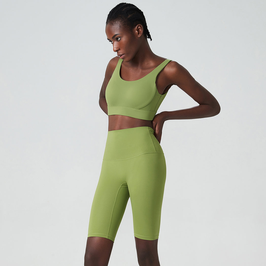 Ensemble deux pièces de yoga taille haute de couleur unie