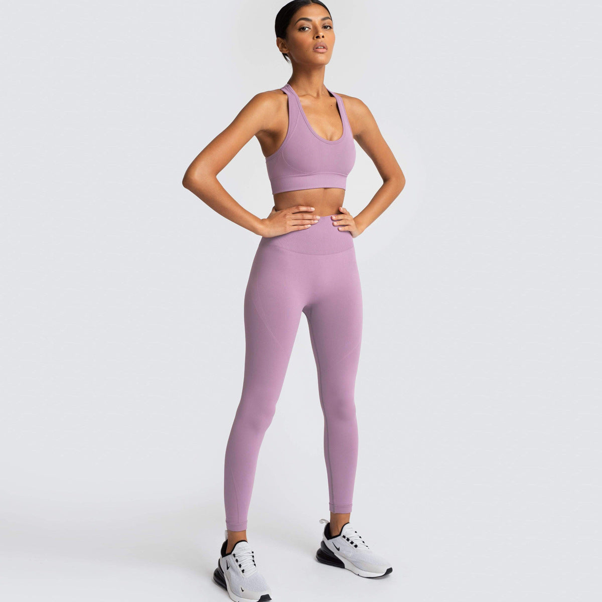 Ensemble 2 pièces de fitness sportif de couleur unie