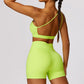 Quick-Dry one shoulder Fitness Bra + High waist shorts 2-pieces set