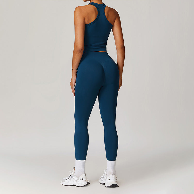 Seamless Racerback Threaded Sports Tank Top + Legging Set