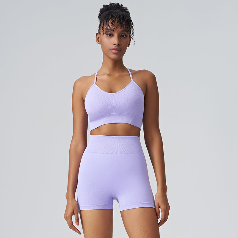 Slim strap back yoga bra and shorts set