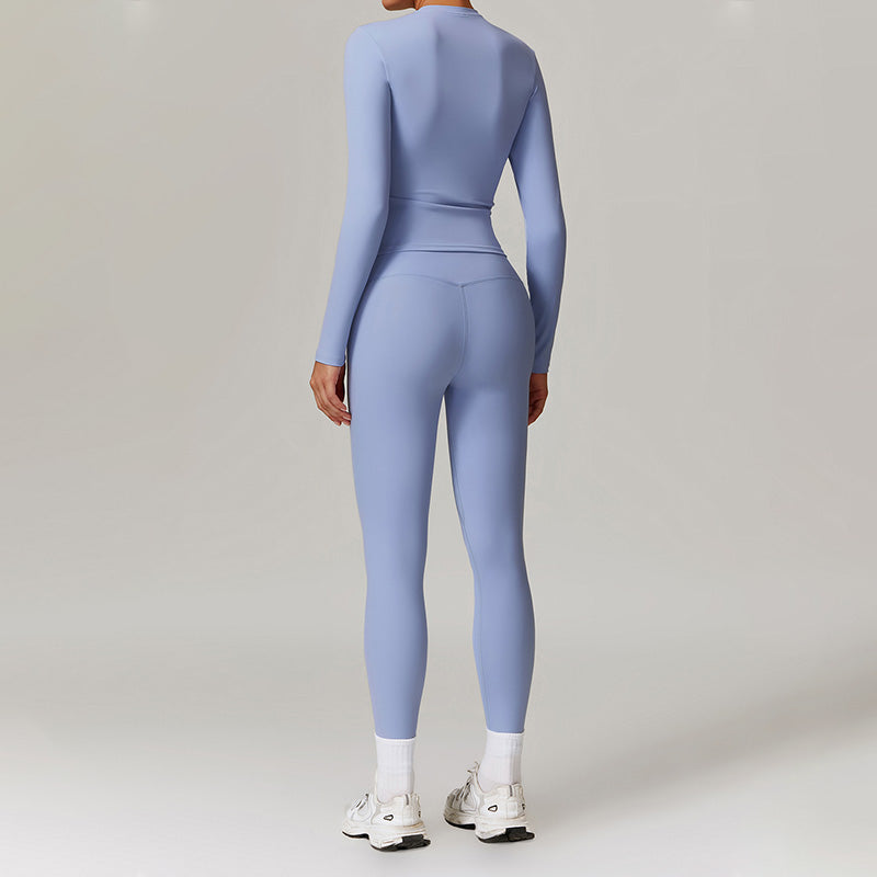 Silmming Fleece Long Sleeve Top + High waist leggings set