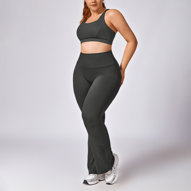 Plus Size Quick Dry Sports Bra + Flared Leg Pant 2-piece set