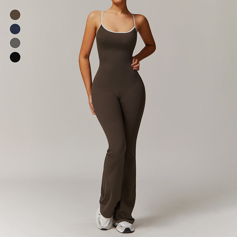 Hollow back yoga suit hip-lifting pleated flared jumpsuit