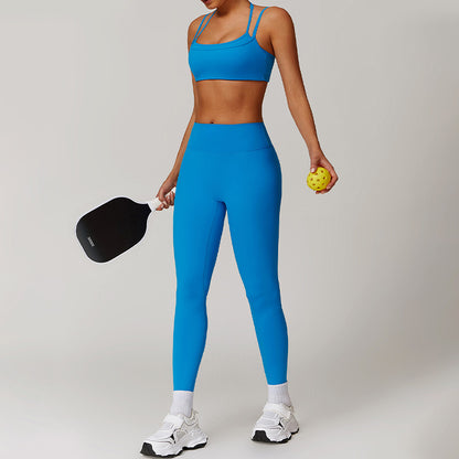 Quick-Dry halter double straps sports Bra + High-waist leggings 2-piece set