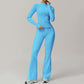 Stand collar zipper long sleeve jacket+High-waisted hip-lifting bell-bottom pants 2 pieces set